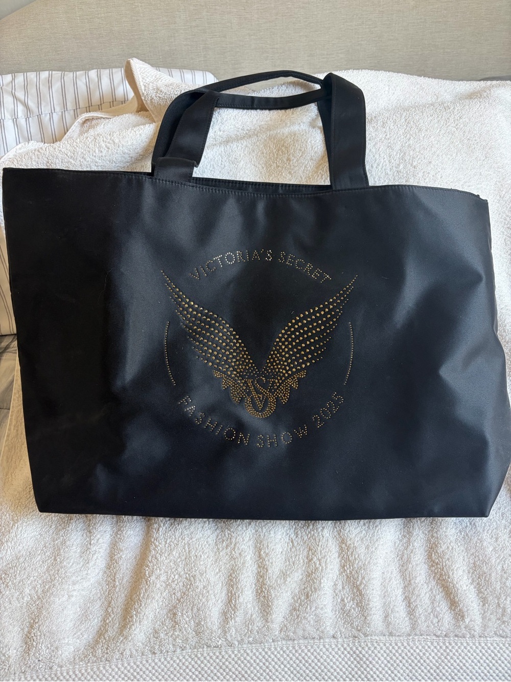 Victoria's Secret Black Tote with Gold Wing Emblem